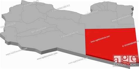 Map Of Libya As A Gray Piece Kufra Is Highlighted In Red Stock Vector