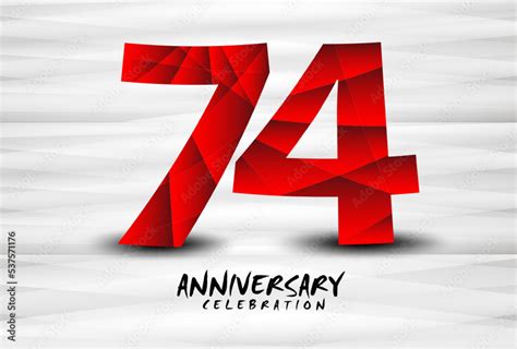 74 Year Anniversary Celebration Logo Red Polygon Vector 74 Number