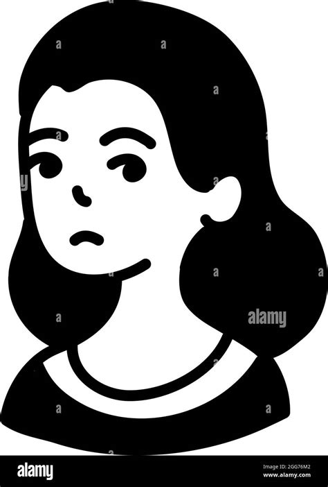 Sad Girl With Long Dark Hair Icon Illustration Vector On White