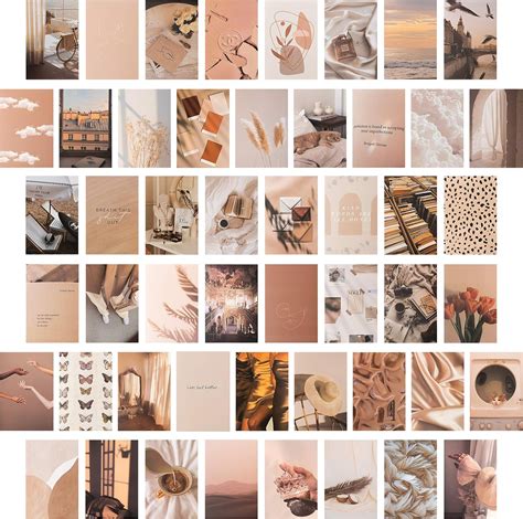 Cy2side 50pcs Beige Aesthetic Picture For Wall Collage 4x6 Boho