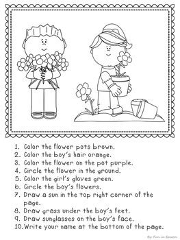 spring  directions worksheets  speech  language therapy