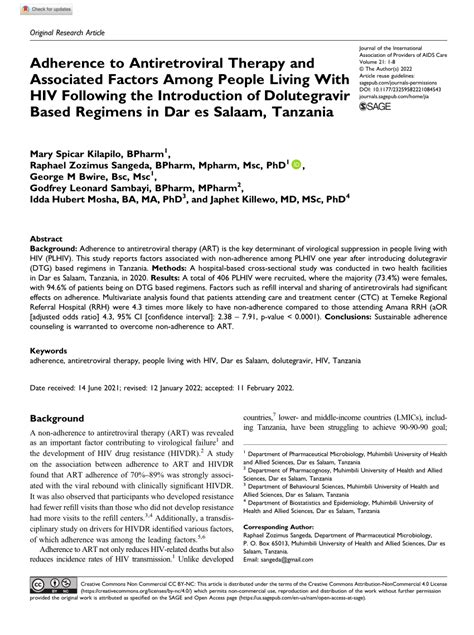 Pdf Adherence To Antiretroviral Therapy And Associated Factors Among People Living With Hiv