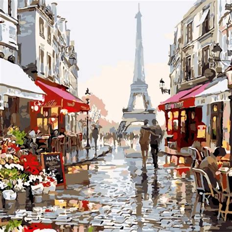 Pintura Al óleo De La Torre Eiffel De La Calle De París De 40x50 Cm Por