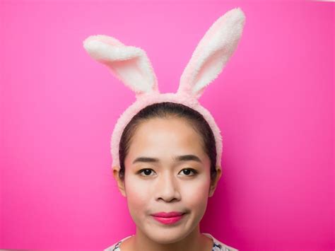 Premium Photo Woman Wearing Bunny Ears Headband During Easter