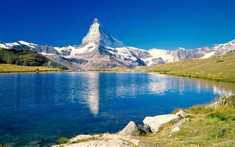 Lake Snow Mountain Matterhorn Stellisee Valais Switzerland Wallpaper