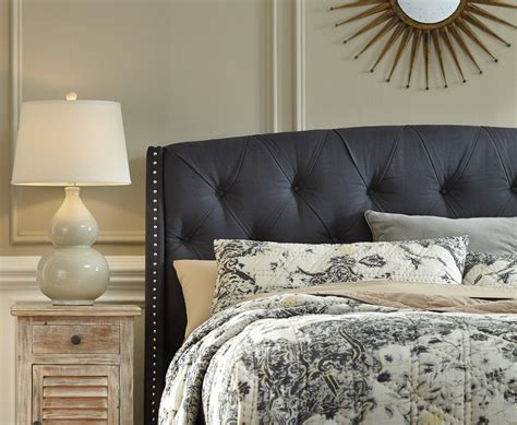 King California King Upholstered Headboard In Dark Gray With Tufting And Nailhead Trim By