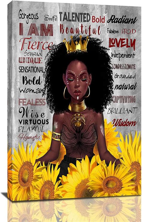 لوحة جدارية امريكية افريقية لفتاة سوداء تمارس تامل اليوغا بين عباد الشمس، لوحات كانفس جدارية