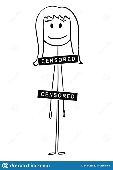 Cartoon Of Naked Or Nude Woman With Censored Bar Or Sign Covering
