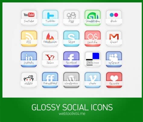 20 Glossy Social Media Icons Set Psd Welovesolo
