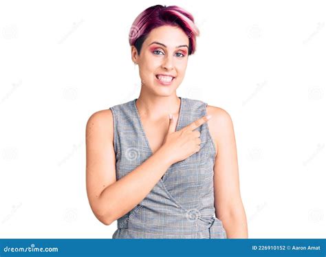 Young Beautiful Woman With Pink Hair Wearing Casual Clothes Cheerful With A Smile On Face