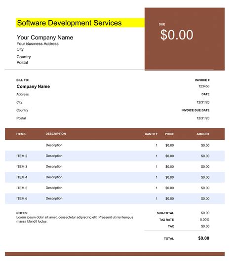 Software Development Services Invoice Format In Excel Sheet