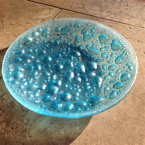 Fused Float Glass Bowl With Turquoise Bubble Powder Fused Glass Dishes Fused Glass Art