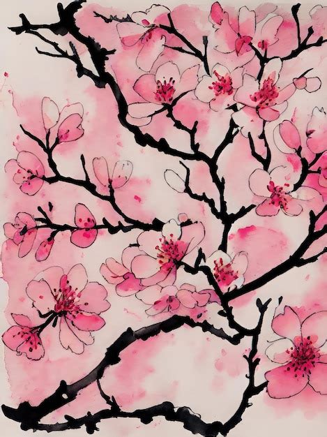 Premium Photo Cherry Blossom Flowers Watercolor Painting