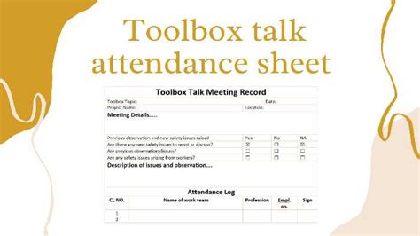 Toolbox Talk Attendance Sheet Safety Folder