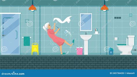 Slippery In The Bathroom Stock Vector Illustration Of Problem 245736428
