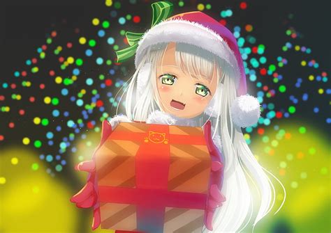 Chica Anime Linda Sonriente Navidad Regalo Loli Pelo Blanco