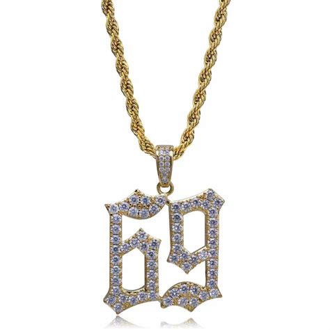Numbers 69 Pendant Necklace 2 Colors Aaa Zircon Iced Out Mens Necklace Fashion Hip Hop Jewelry