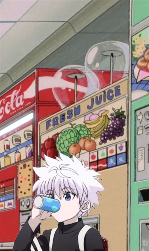 An Anime Character Drinking From A Bottle In Front Of A Vending Kiosk
