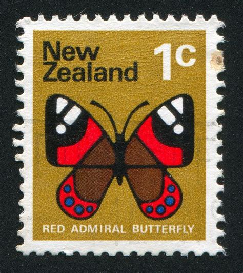 New Zealand 1c Postage Stamp Featuring The Red Admiral Butterfly From