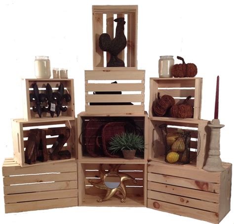 Details About Stacking Crates Set Of 3 Rustic Wood Display Shelf