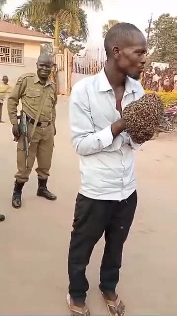 native doctor arrests handcuffs man with bees in uganda for stealing crime nigeria