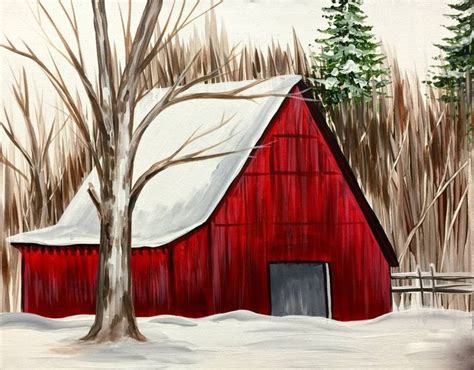 Winter Red Barn Barn Painting Red Barn Painting Simple Acrylic