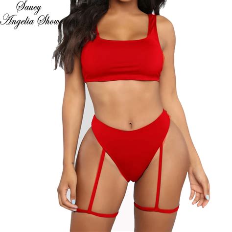 Saucy Angelia Rompers Womens Jumpsuit Hot Sexy Strap 2 Piece Set Crop Top Thong Party Overalls