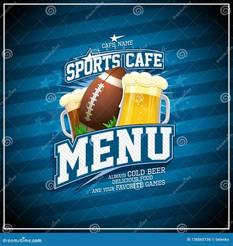 Sports Cafe Menu Card Cover Design With Football Basketball And Rugby
