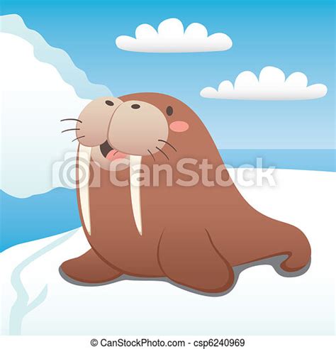 Happy Walrus Cute Walrus Happy Resting On Floating Iceberg Canstock
