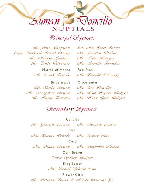 wedding invitation sample principal sponsors invitation