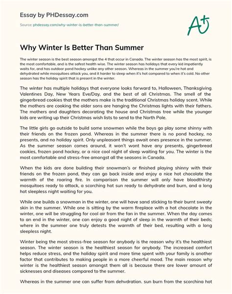 Why Winter Is Better Than Summer Compare And Contrast Essay Speech