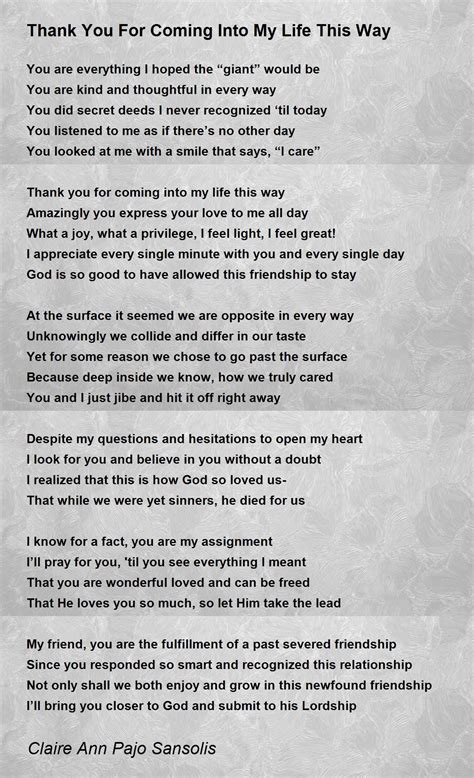 Thank You For Coming Into My Life This Way - Thank You For Coming Into