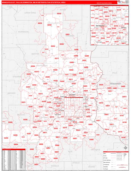Minneapolis St Paul Bloomington Metro Area Mn Zip Code Maps Red Line
