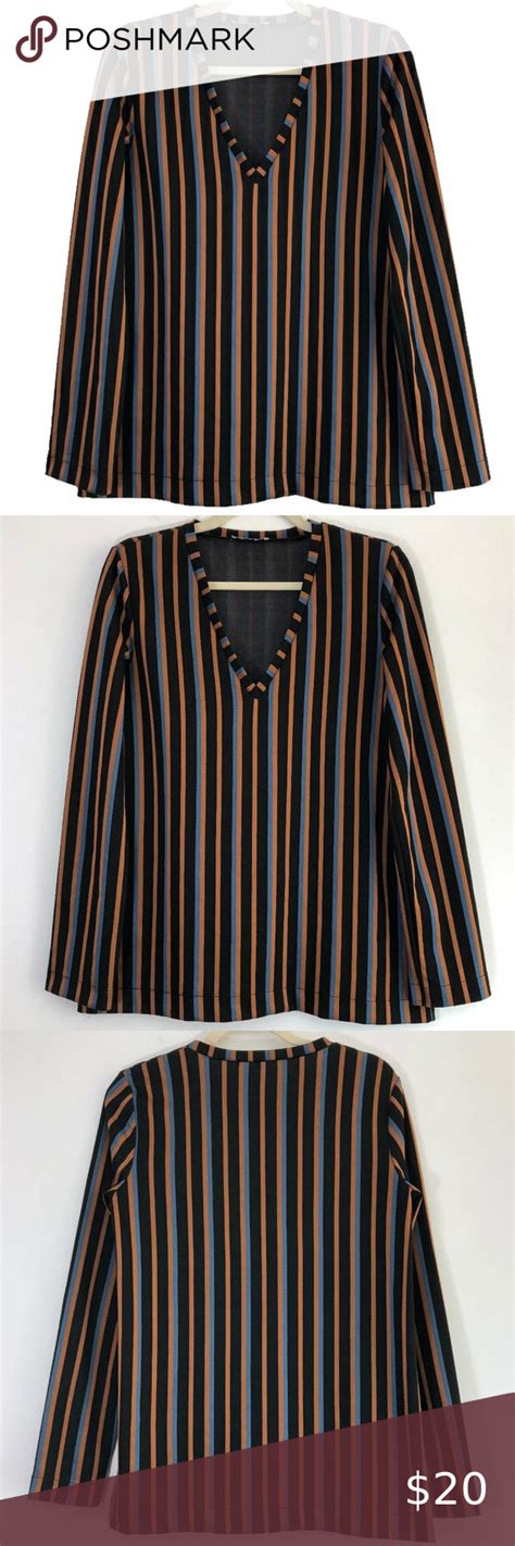 Zara Vertical Stripe Knit V Neck Long Sleeve Shirt Striped Knit Long