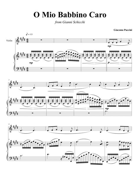 o mio babbino caro in e major by giacomo puccini violin solo digital sheet music sheet