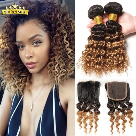 8a Ombre Brazilian Curly Hair With Closure Short Bob Human Hair Weave With Closure 3pcs