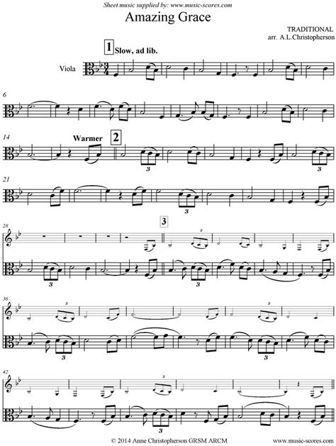 Traditional Amazing Grace Solo Viola 7 Mins Classical Sheet Music