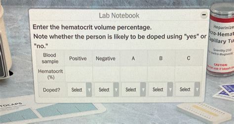 Lab Notebook Enter The Hematocrit Volume Percentage