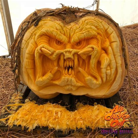 Predator A Carving On A Tremendous 257 Kg Pumpkin Giant Pumpkin