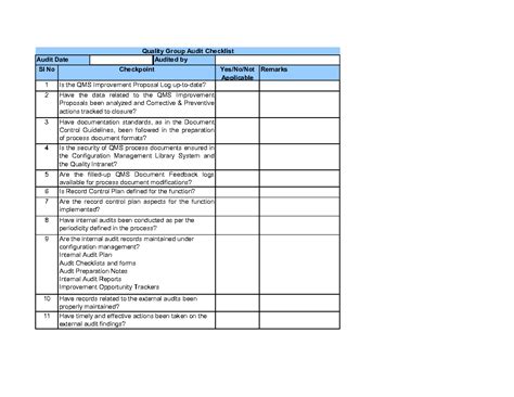 Excel Template Quality Group Audit Checklist Excel Template Xls