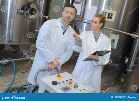 Factory Workers Starting Industrial Process Stock Image Image Of