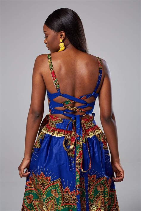 African Ankara Print Blue Crossback Sleeveless Maxi Dress Makenna Laviye