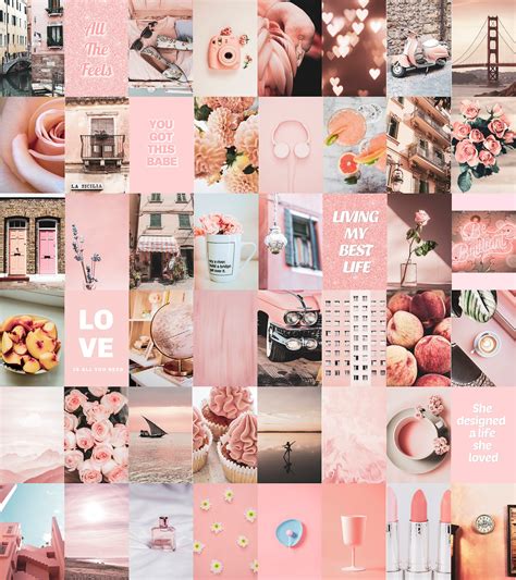 Peachy Pink Vsco Wall Collage Kit Pink Aesthetic Wall Collage Etsy