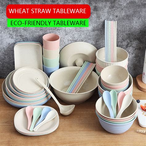 Wheat Straw Eco Friendly Tableware Bowls And Plates Chopsticks And