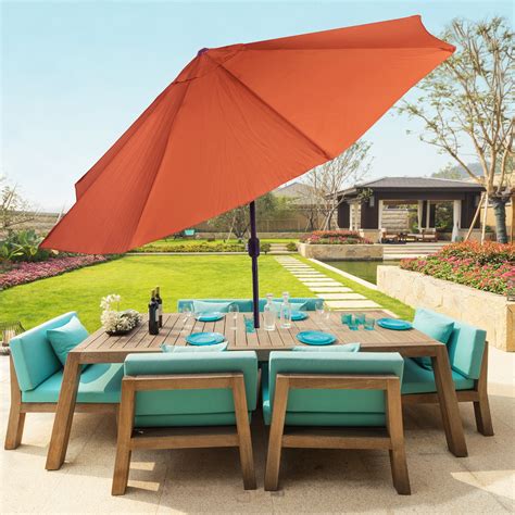 Patio Umbrella With Easy Crank And Auto Tilt Outdoor Table Umbrella For