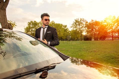 Handsome Businessman Standing Next To His Car Stock Image Image Of