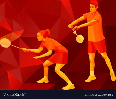 Badminton Players Mixed Doubles Team Royalty Free Vector
