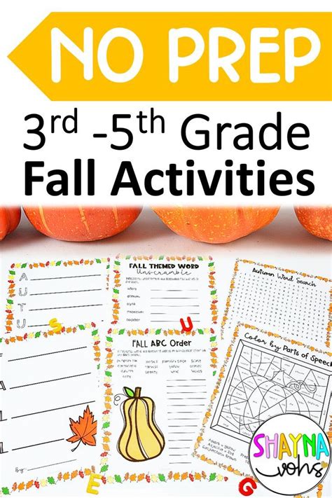 No Prep Fall Activities 3rd 5th Literacy Activities Fun Classroom