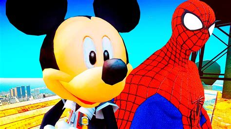 Spiderman And Mickey Mouse New Adventures Racing On Machines