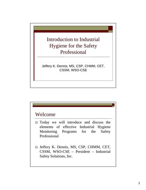Pdf Introduction To Industrial Hygiene For The Safety Professional